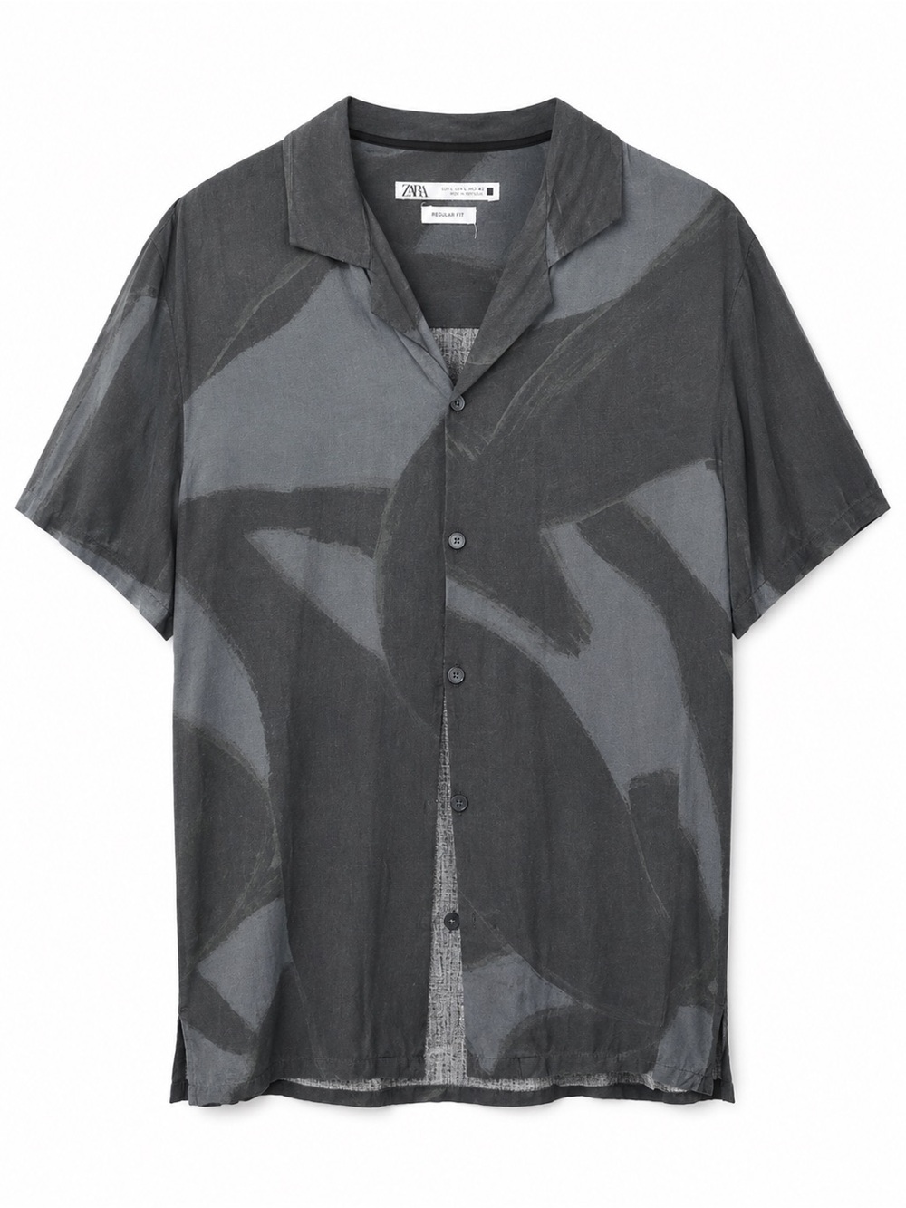 ZARA Men Short-Sleeve Button-Down Shirt - Charcoal & Light Gray Abstract